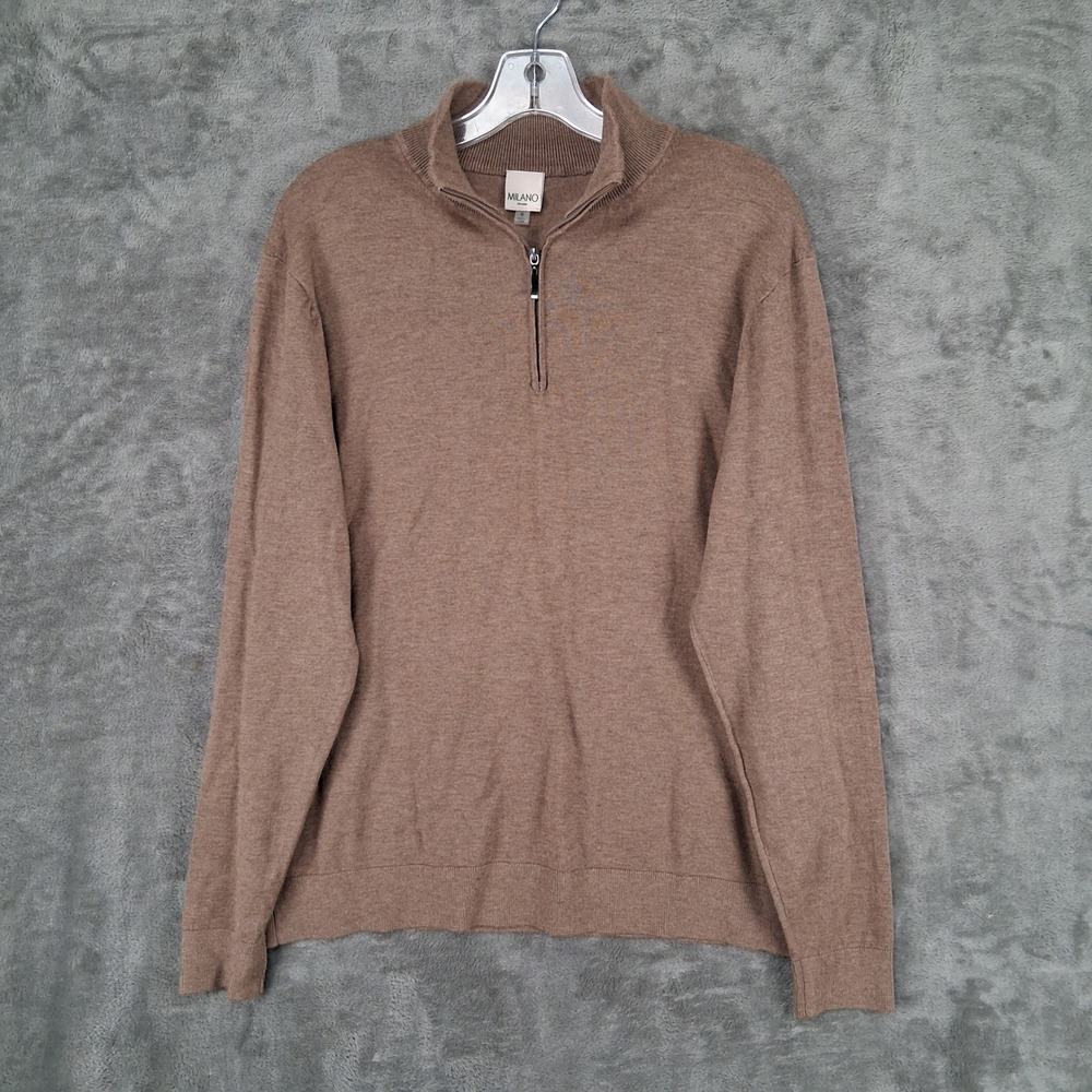 Milano Homme Mens Brown Quarter Zip Pullover Sweater Size Small Mock Neck Knit